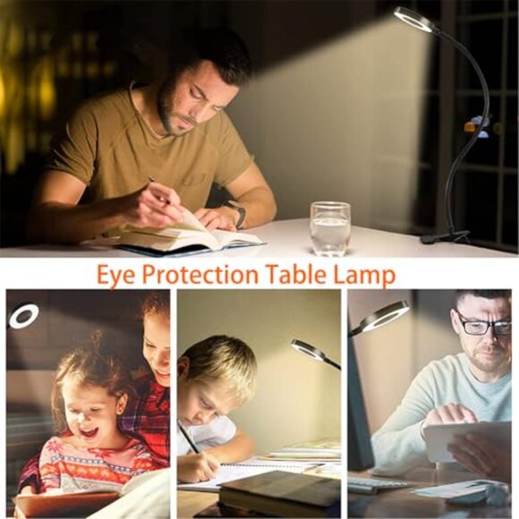 LED Clip Desk Lamp 3 Color Modes 10 Brightness Eye Protection Flexible Gooseneck - Picture 7 of 7